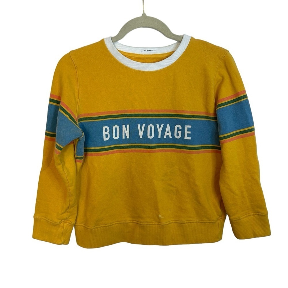 MOTHER Mustard Yellow Crewneck Sweatshirt with Blue Stripe